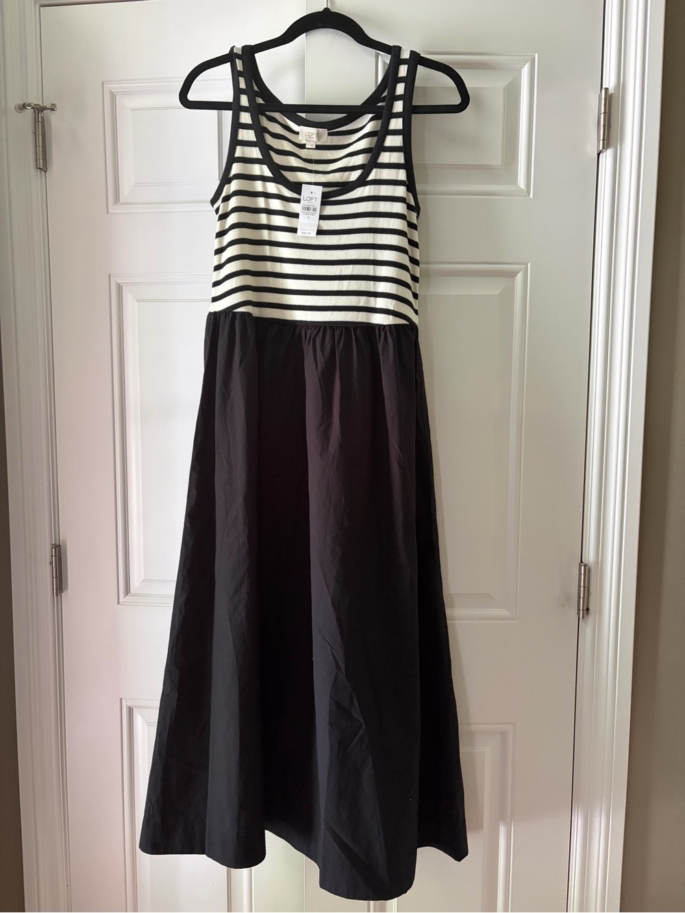 BNWT. LOFT Black & White Striped Ribbed Tank Midi Dress